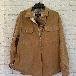 Mo-Ka By Santa Fe Reversible Corduroy and soft flannel Shacket in Camel NWT